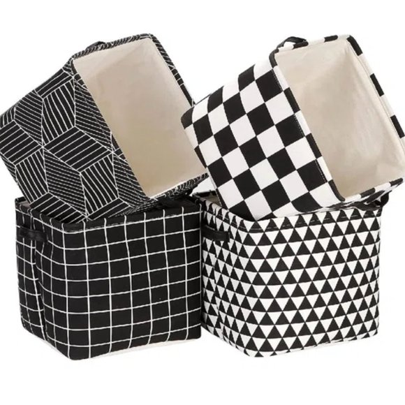 NWT Sea Team Foldable Large Square Black/White Geometric Fabric Storage Bins Set - Picture 1 of 9